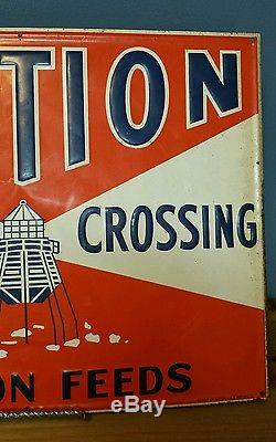 VTG Rare Original Beacon Feeds Cattle Crossing Tin Embossed Sign Lighthouse 18