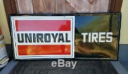 V Good Original Vintage Embossed Tin Metal Uniroyal Tires Sign Gas Oil 40 x 18
