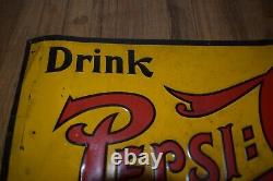 Very Rare Double Dot Vintage Drink Pepsi Cola Soda 5 Cent Advertising Tin Sign