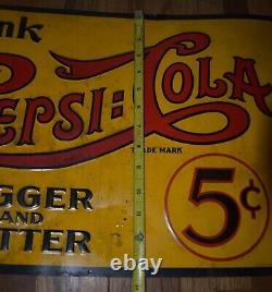 Very Rare Double Dot Vintage Drink Pepsi Cola Soda 5 Cent Advertising Tin Sign