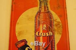 Very Rare Vintage Crush Embossed Tin French Sign With Crushy 38 X 15