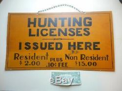 Very Rare circa 1920's-30 Painted Tin HUNTING LICENSES ISSUED HERE Trade Sign
