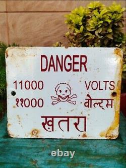 Vintage 11000 Volts Enamel Porcelain Electricity Danger Warning Tin Sign Board