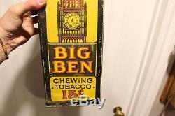 Vintage 15 Cents Big Ben Chewing Tobacco Tin Counter Top Store Display Sign