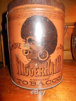 Vintage 1890's Nigger Hair Tobacco Tin=black Americana=old Sign=adirondacks Ny