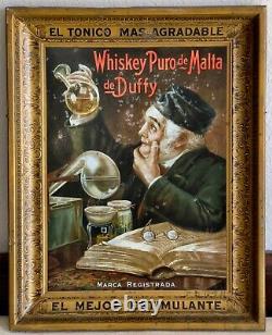 Vintage 1900s Self Framed Duffys Malt Whiskey Tin Sign chas. Shonk litho Rare