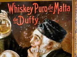 Vintage 1900s Self Framed Duffys Malt Whiskey Tin Sign chas. Shonk litho Rare
