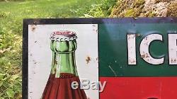 Vintage 1916 Bottle ORIGINAL Ice Cold COCA COLA Sold Here Tin Embossed Sign