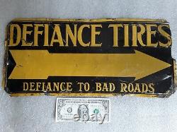 Vintage 1920's Defiance Tires Gas Station 20 Embossed tin metal Sign antique