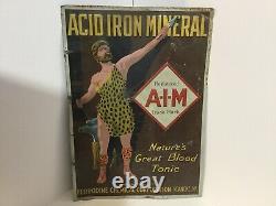 Vintage 1920s Original Acid Iron Mineral Tin Tacker Sign Ferrodine Chemical Co