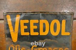Vintage 1920s Original Veedol Oils Greases Tin Tacker Sign Tide Water Oil Co