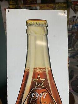 Vintage 1930 Royal Crown RC Cola Soda Bottle Metal Tin Tacker Sign 25 x 7