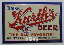 Vintage 1930's-1940's KURTH'S BEER Sign Tin Over Cardboard (TOC) Columbus, WI