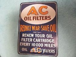 Vintage 1930's Original AC Oil Filters Tin Sign Embossed, Not Porcelain