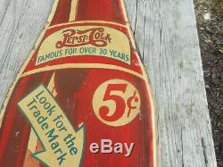 Vintage 1930's PEPSI Double Dot Soda Cola Die Cut Bottle Tin Advertising SIGN