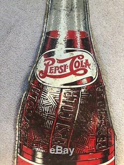 Vintage 1930's PEPSI Double Dot Soda Cola Die Cut Bottle Tin Advertising SIGN