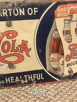 Vintage 1930's PEPSI Double Dot Soda Cola Rare Six Pack Tin Advertising SIGN