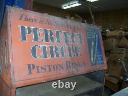 Vintage 1930's Perfect Circle Piston Rings 72 Tin over Wood Display Stand Rare
