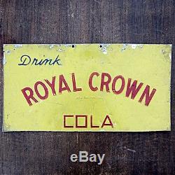 Vintage 1930s/40s Royal Crown Cola Tin Sign Embossed Letters Screen Printed