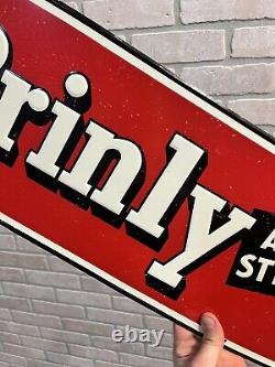 Vintage 1930s Brinly Plows All Steel Embossed Tin Farm Advertising Sign NOS 3ft