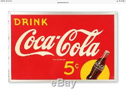 Vintage 1930s Coca-Cola Tin sign Bottle in the Sun 27.5x18 5 cent logo brill