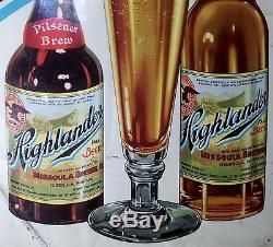 Vintage 1930s HIGHLANDER BEER TIN SIGN MISSOULA, MT MONTANA nice color+graphics