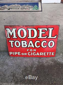 Vintage 1930s Model Tobacco Tin Sign Antique Tobbaciana Advertising
