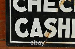 Vintage 1930s NO CHECKS CASHED Gas Oil Advertising Metal Tin Tacker Sign