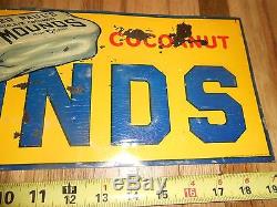 Vintage 1930s Tin Advertising Sign 5 Cent Chocolate Mounds Candy Bar EMBOSSED
