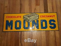 Vintage 1930s Tin Embossed Advertising Sign Chocolate Mounds 5 Cent Candy Bar