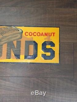 Vintage 1930s Tin Embossed Advertising Sign Chocolate Mounds 5 Cent Candy Bar