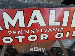 Vintage 1931 AMALIE Pennsylvania MOTOR OIL Advertising Tin Tacker Sign