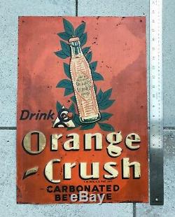 Vintage 1938 Orange Crush Soda CRUSHY Tin Metal Embossed Advertising Sign