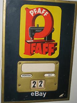Vintage 1940 Pfaff Sewing Machine Metal Tin Cardboard Calenda Sign, Works Order