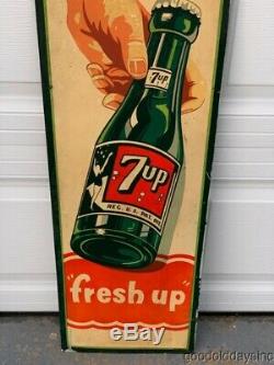 Vintage 1940's 7 Up Bottle Tin Metal Advertising Sign