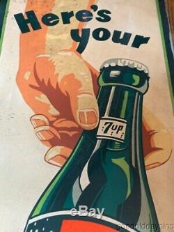 Vintage 1940's 7 Up Bottle Tin Metal Advertising Sign
