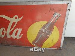 Vintage 1940's Coca Cola Tin Sign Yellow Dot 33 3/4 X 11 1/4