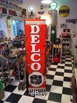 Vintage 1940's Delco Batteries Vertical Tin Sign 18X70 AC GM Gas Station Old