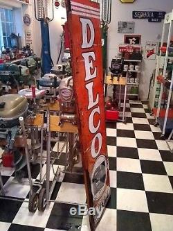 Vintage 1940's Delco Batteries Vertical Tin Sign 18X70 AC GM Gas Station Old
