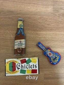 Vintage 1940's Tin Chiclets Gum Counter Display Sign Tin Whistle & Pabst Opener