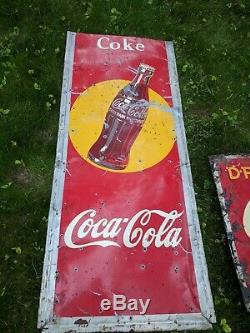 Vintage 1940's Tin Drink Coca Cola Silhouette Bottle Sign Single Sided