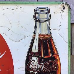 Vintage 1940's Tin Original Drink Coca Cola Coke Embossed Sign Advertising