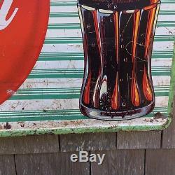Vintage 1940's Tin Original Drink Coca Cola Coke Embossed Sign Advertising