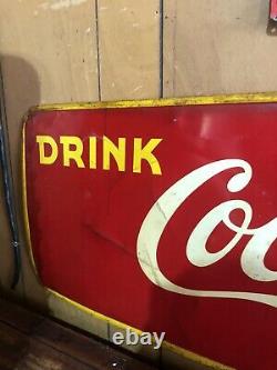 Vintage 1940s Drink Coca Cola Soda Advertising Tin Sign Large 57 x 17 Canada