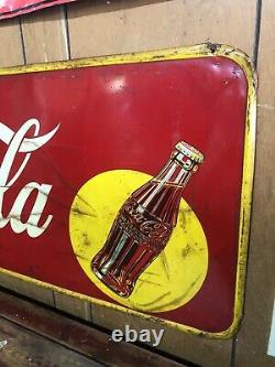 Vintage 1940s Drink Coca Cola Soda Advertising Tin Sign Large 57 x 17 Canada