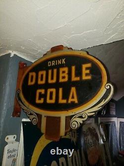 Vintage 1940s Drink Double Cola Tin Flange Advertising Sign 18x15