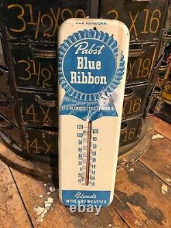 Vintage 1940s Pabst Blue Ribbon Beer Metal Tin Advertising Thermometer Sign