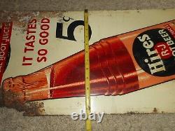 Vintage 1940s Tin 5 Cent HIRES ROOT BEER SODA POP Advertising VERTICAL SIGN