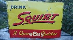Vintage 1947 Drink Squirt 19 x 27 Metal Advertising Sign- Tin, Soda Pop, Cola