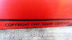 Vintage 1947 Drink Squirt 19 x 27 Metal Advertising Sign- Tin, Soda Pop, Cola